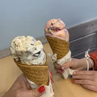 Left: Mahomes Magic  Right: Cotton Candy Both: waffle cone
