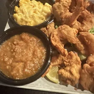 Shrimp Dinner, Mac N Cheese, and yams