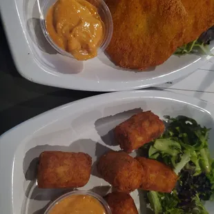 Fried green tomatos and crab tots