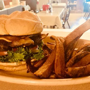 Bacon cheeseburger with fresh cut fries