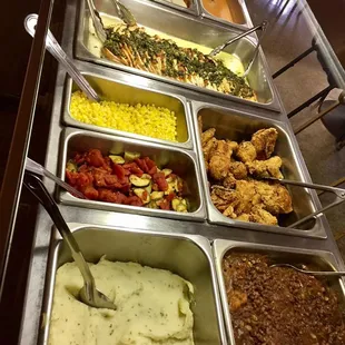 a buffet of different foods