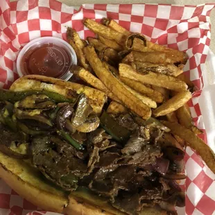Call ahead to get our almost world famous Philly cheesesteak and fresh cut fries to go
