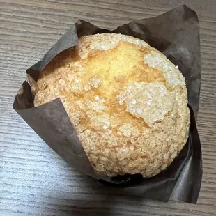 a muffin in a paper wrapper