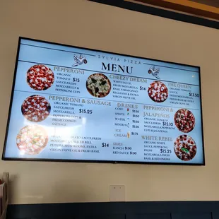 a menu on the wall