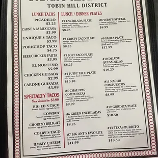 Lunch menu