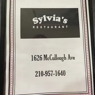 Front of menu