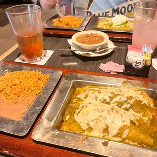 Mexico City Enchiladas with rice and beans