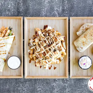 three plates of food