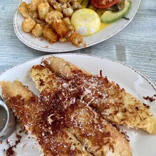 Coconut Coated French Toast and veggie benedict