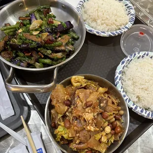 String beans and eggplant. Ox tendon &amp; maw in chili sauce