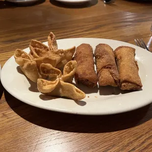 Crab cheese wontons and egg rolls