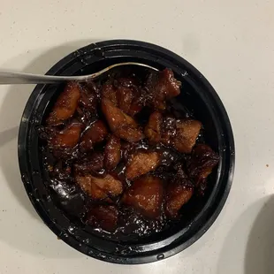 Over sauced Bourbon chicken