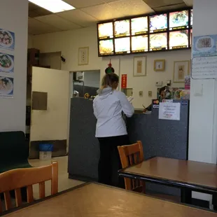 a woman in a restaurant