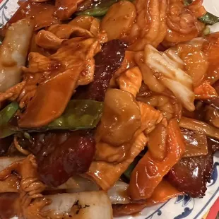 a plate of chinese food