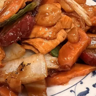 a plate of chinese food