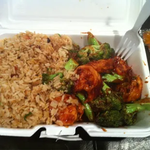Shrimp &amp; Broc w/ pork fried rice special (includes egg roll)