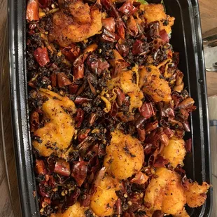 Burned szechuan style prawn