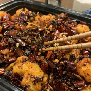 Szechuan style prawns