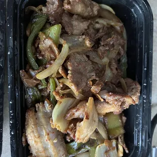 Pan Fried Lamb with Green Onion and added pork belly