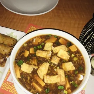 Hot &amp; Sour Soup, egg rolls and large hot sake