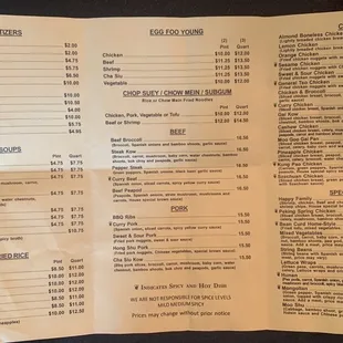 Menu with to date prices