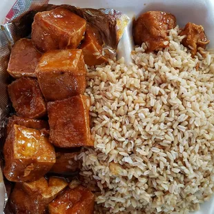 General tso's tofu with brown rice