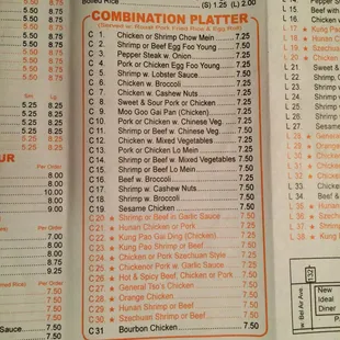 the menu for the restaurant
