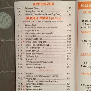 the menu for sushi maki