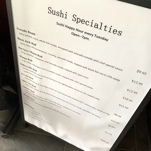 Sushi special menu