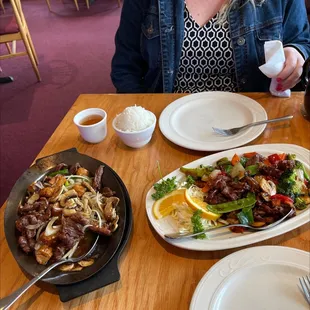 Sauteed Lamb Szechuan Style.  Sizzling Scallops and Beef