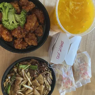 three bowls of food on a table