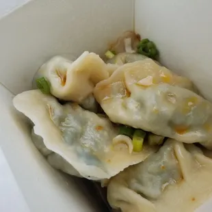 Veggie dumplings in spicy sauce