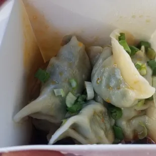 Veggie dumpling in spicy sauce