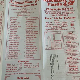 menu and prices