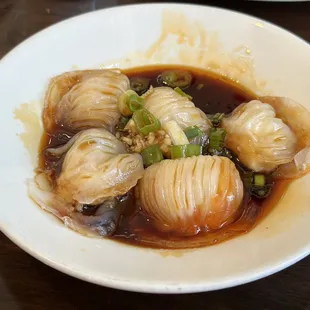 Delicious shrimp dumplings in sweet &amp; spicy sauce. So good!!