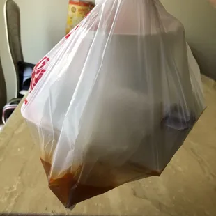 a person holding a bag of food