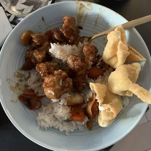 General Tsos Chicken and Crab Rangoon ...this is half the portion I got. Portions are generous