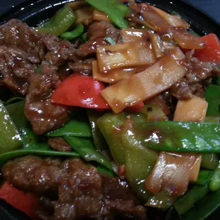 Black bean beef, everything looks and tastes good except for the black bean! :(