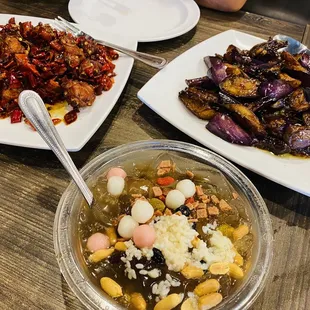 various dishes of food on a table