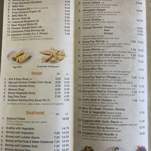 the menu of the restaurant