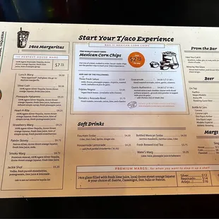 Beverage and Chips menu
