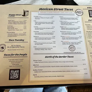 Street Taco menu, HH specials, desserts and more