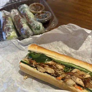 Grilled chicken sandwich and Spring Rolls