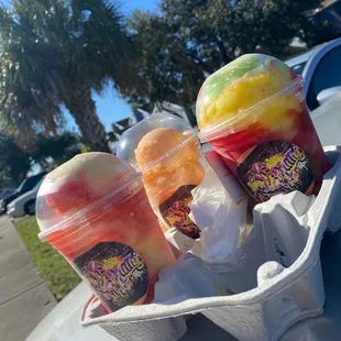 Bob Marley to the right, Mango in the back &amp; Strawberry Lemonade to the left