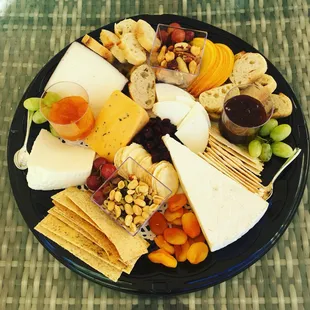 Cheese platter with homemade apricot and strawberry jam!