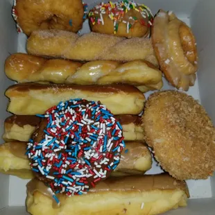 a variety of donuts in a box