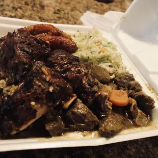 beef and rice in a styrofoam container