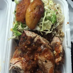 Jerk chicken with rice and veggies. Awesome!