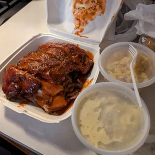 Chicken and Rob combo w/ potato salad and Mac n cheese