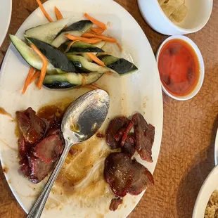 Char siu (bbq pork slices) with cucumber salad